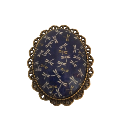 Broche ovale de style vintage libellules bleu
