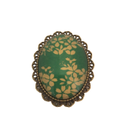 Broche ovale de style vintage vert doré japonisant