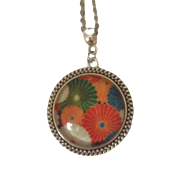 Collier pendentif rond cabochon 30mm japonisant multicolore