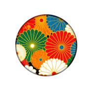 Bague ronde argentée 25 mm fleurs multicolore japonisante