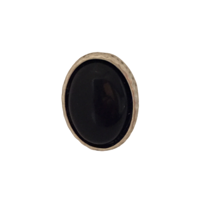 Bague couleur argent ovale 25 x 18 mm quartz noir