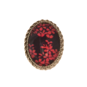 Bague ovale ciselée couleur argent motif japonisant rouge et noir
