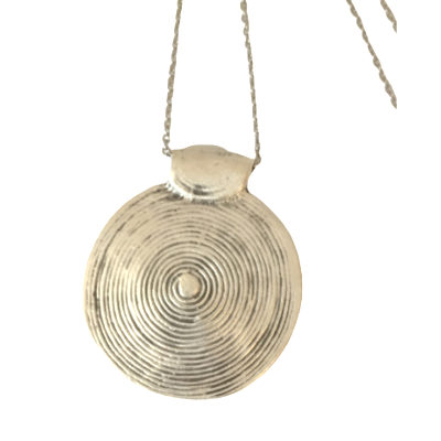 Collier sautoir antique argent disque spirale
