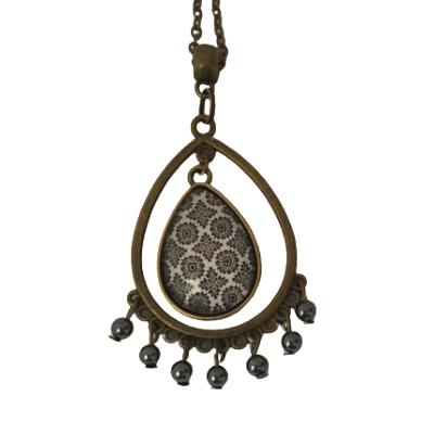 Collier  sautoir  pendentif bronze chandelier goutte hématite