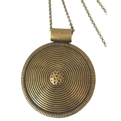 Collier sautoir antique bronze gros pendentif spirale