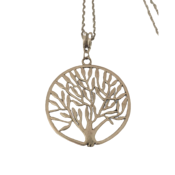 Collier sautoir antique couleur argent, arbre de vie