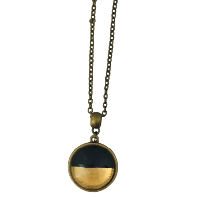 Collier pendentif 20 mm noir et or