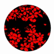 Bague ovale ciselée couleur argent motif japonisant rouge et noir