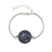 Bracelet rigide argenté pissenlit bleu marine