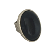 Bague couleur argent ovale 30 X 20 mm quartz noir
