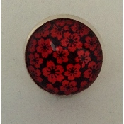 Bague ronde argent 25 mm fleurs rouge et noire