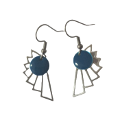 Boucles d'oreilles acier style art déco origami émail bleu