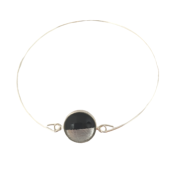 Bracelet rigide, cabochon en verre couleur noir et argent