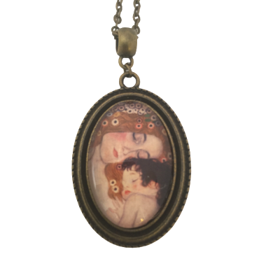 Collier pendentif ovale Klimt la femme et l'enfant