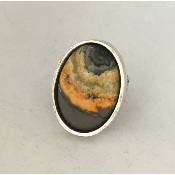 Bague couleur argent ovale 30x20mm jaspe bumblebee