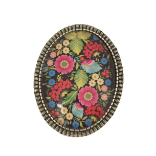 Broche ovale de style vintage fleurs multicolores fond noir