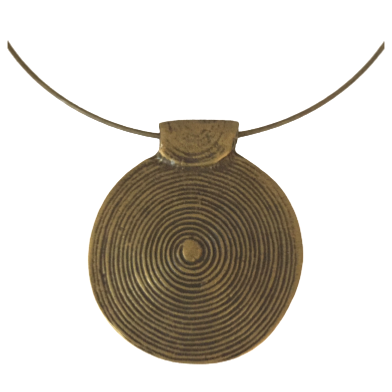 Collier Ras de cou antique bronze disque spirale